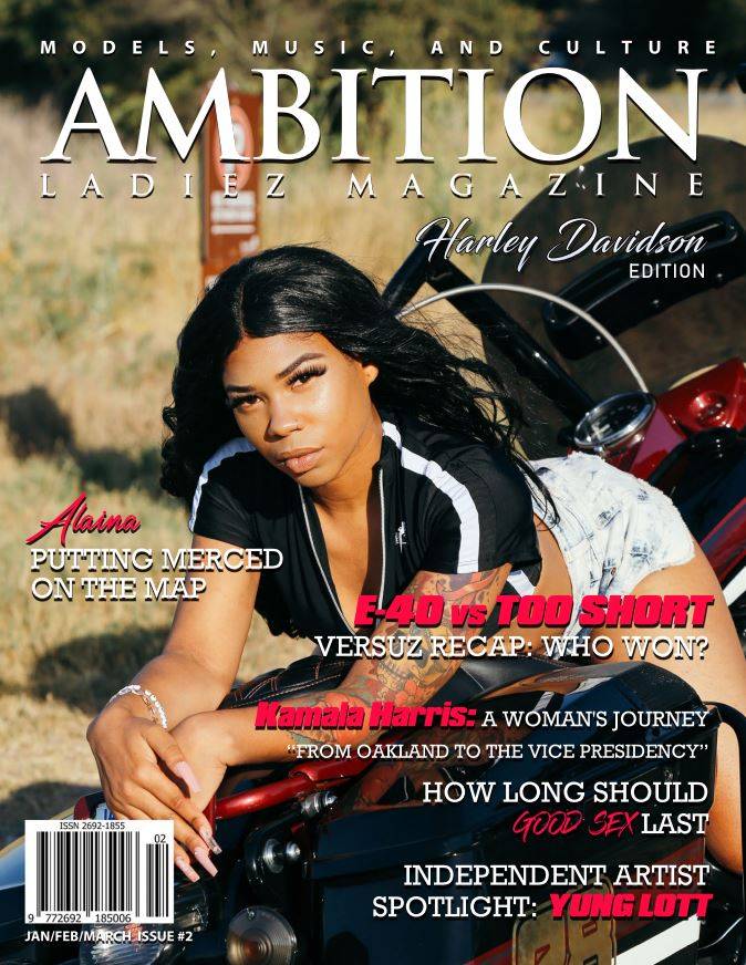 magazine cover with lady leaning on a motorcycle